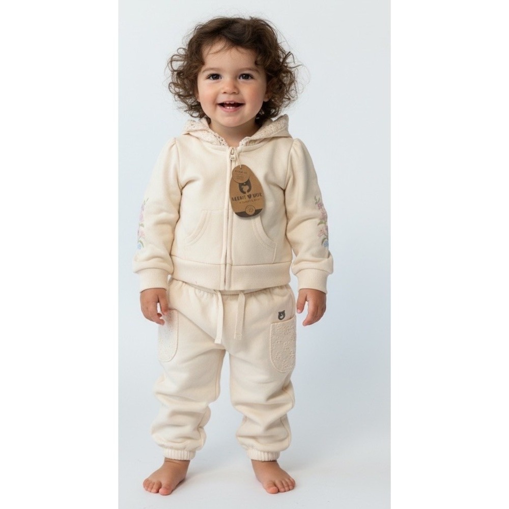 New Rabbit and Bear Organic Cotton 2 Piece Sweatsuit Set 3-6 Months